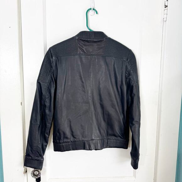 MNG SUIT MANGO 100% Genuine Sheep Leather Bomber Jacket Exposed Silver Zippers S - Picture 6 of 16